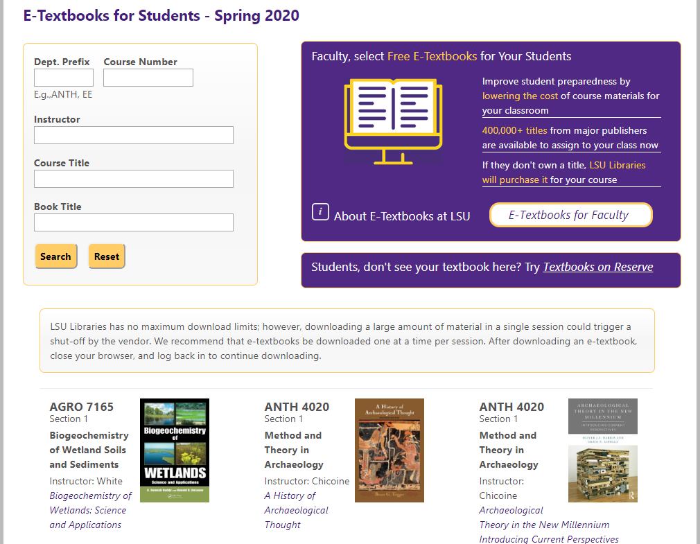 LSU E-textbooks webpage